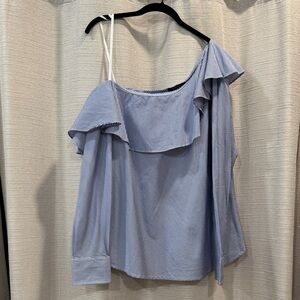 Lauren Ralph Lauren 100%cotton Striped Blue One Shoulder Long Sleeve Top Sz 14